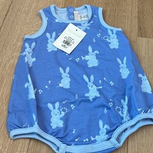 The Beaufort Bonnet Company Blue Bunny Print Bodysuit